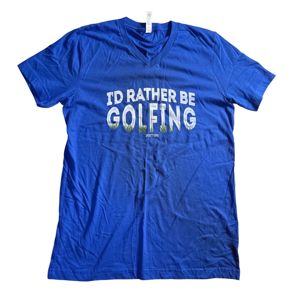 Bella Canvas Id Rather Be Golfing V-Neck Graphic T-Shirt Blue Mens Medium-1052